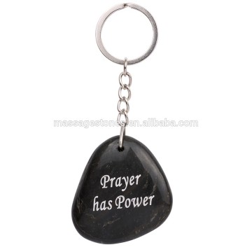 Factory Price Natural Black River Stone Engraved Key Ring