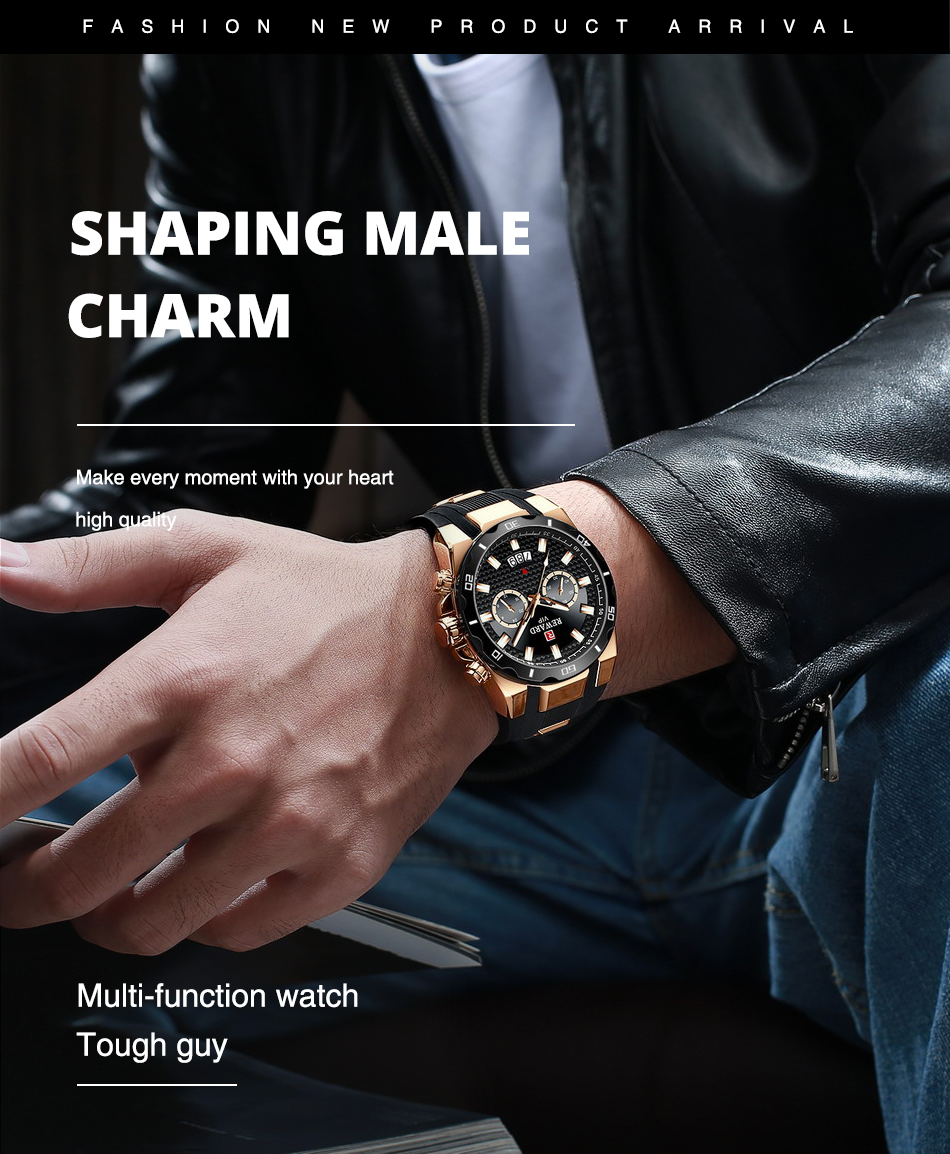 REWARD 83008M Chronograph Watch Quartz Men Watch Military Sports Watches Rubber Strap Relogio Masculino