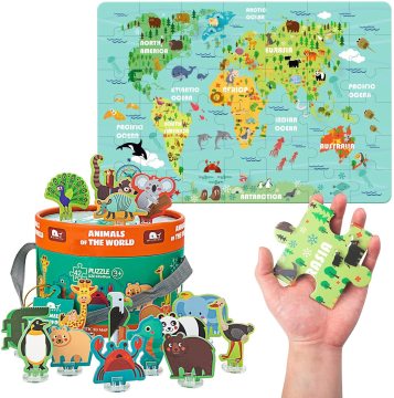 Interactive Educational Toys: Geographical Games, Creative World Map Jigsaw Puzzles, Animal Biomes, and 3D Animals