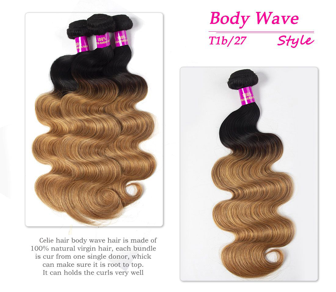 CELIE Body Wave 1B/27 Ombre Women Human Hair Mink 100% Virgin Hair Good Quality Human Hair Bulk