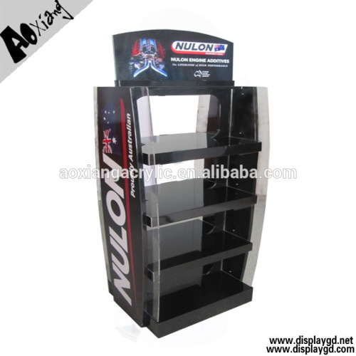 OEM ODM Custom high quality floor MDF engine oil display stand,shop display furniture,lubricating oil display rack