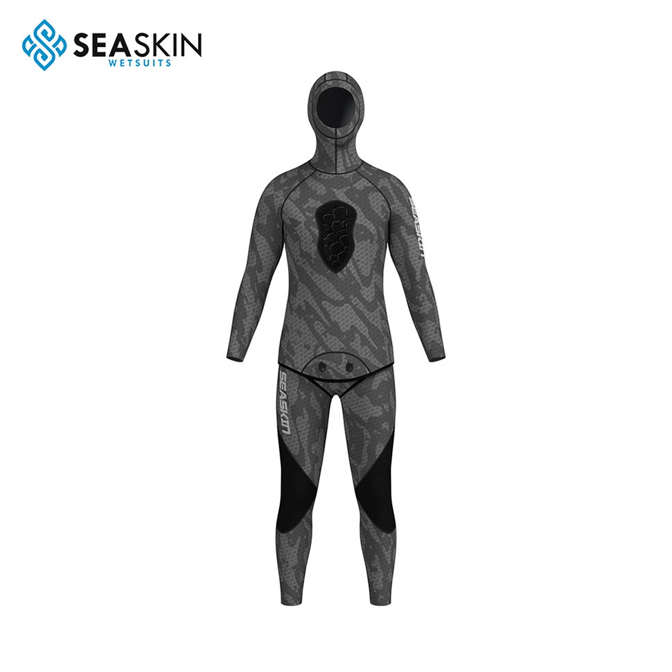 Seaskin Men 3MM Camouflage Two Piece Hoodie Neoprene Suits Snorkelling Freediving Camo Spearfishing Wetsuit