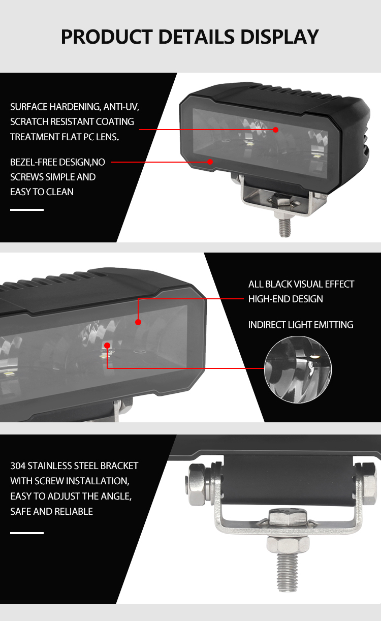 4.6 "20w mini retângulo sem moldura LED luz de trabalho caminhão offroad ATV UTV SUV barra de luz LED