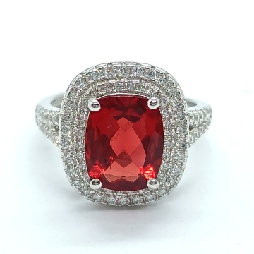 AIGS Certified Pigeon Blood Lab Ruby Gold Ring with Red Coral - Vintage Women's Wedding Engagement Ring