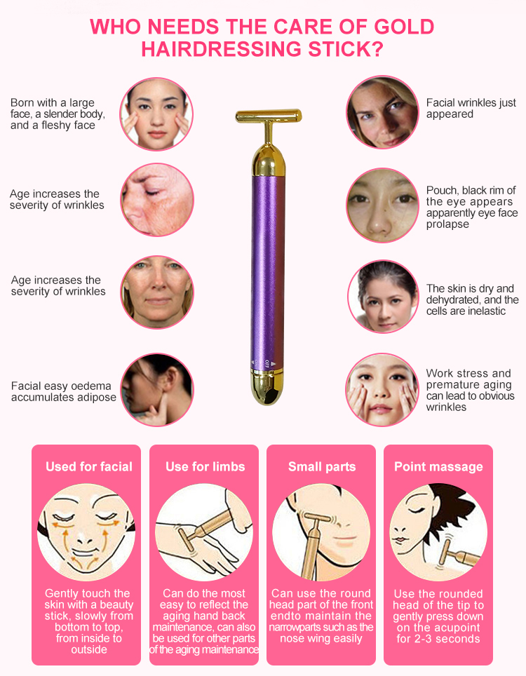 Mini electric vibration 24k gold bar facial massager energy beauty bar