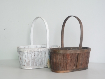 Oval wood bark flower basket