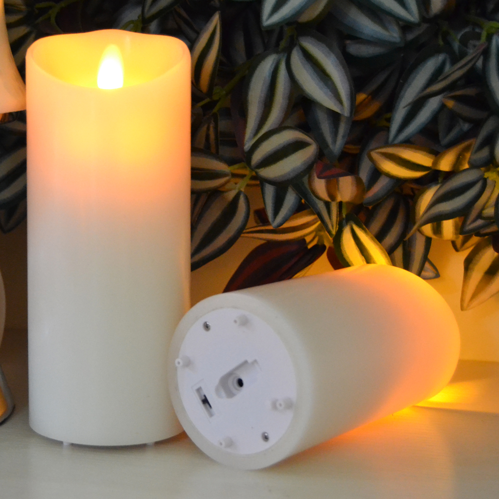 Moving Wick USB Rechargeable Led Flameless Pillar Candles