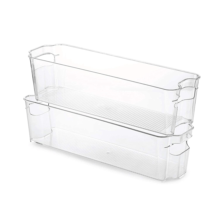 Set of 8 Freezer Organizer Bins Clear Plastic Kitchen Storage Rack-Stackable Organizer Containers with Handles for Refrigerator