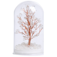 Raw Quartz Crystal Copper Tree by Glass Covered Luck Tree OrnamentSpiritual Meditation Energy Room Office Desk Decor
