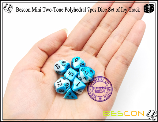Bescon Mini Two-Tone Polyhedral 7pcs Würfel Set von Eis Track-6 Bescon Mini Two-Tone Polyhedral 7pcs Dice Set of Icy Track-6