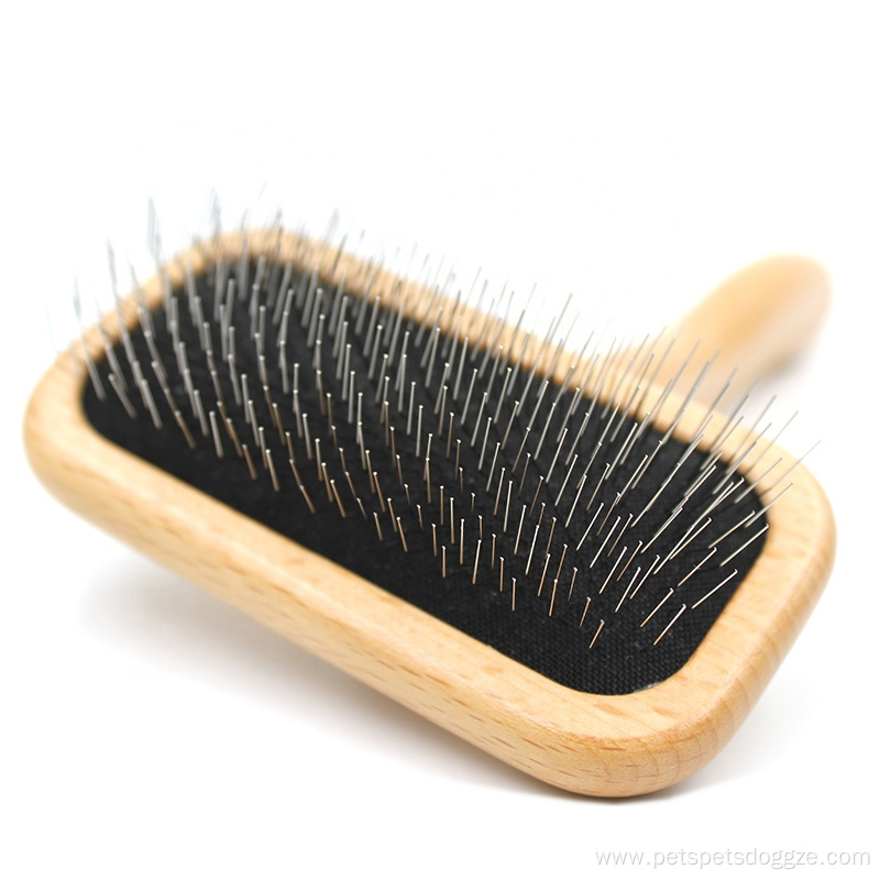 Pet hair grooming brush wooden handle slicker comb