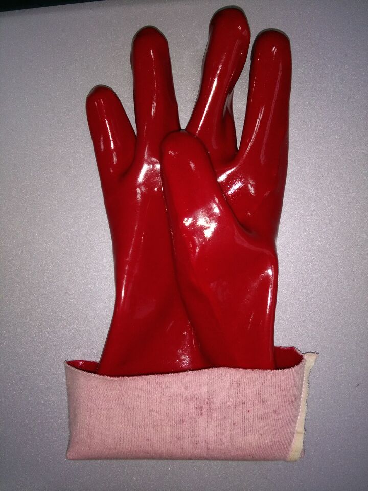 Rote PVC-Handschuhe glatte Oberfläche Interlock Liner 14 &quot;