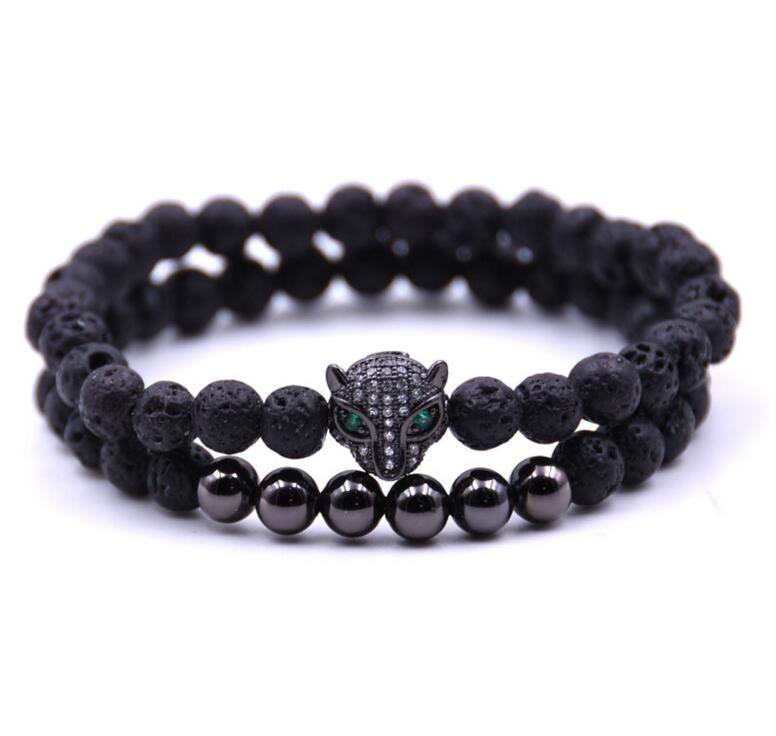 Pulsera de leopardo de moda con 6MM pulsera de cuentas para hombres joyas