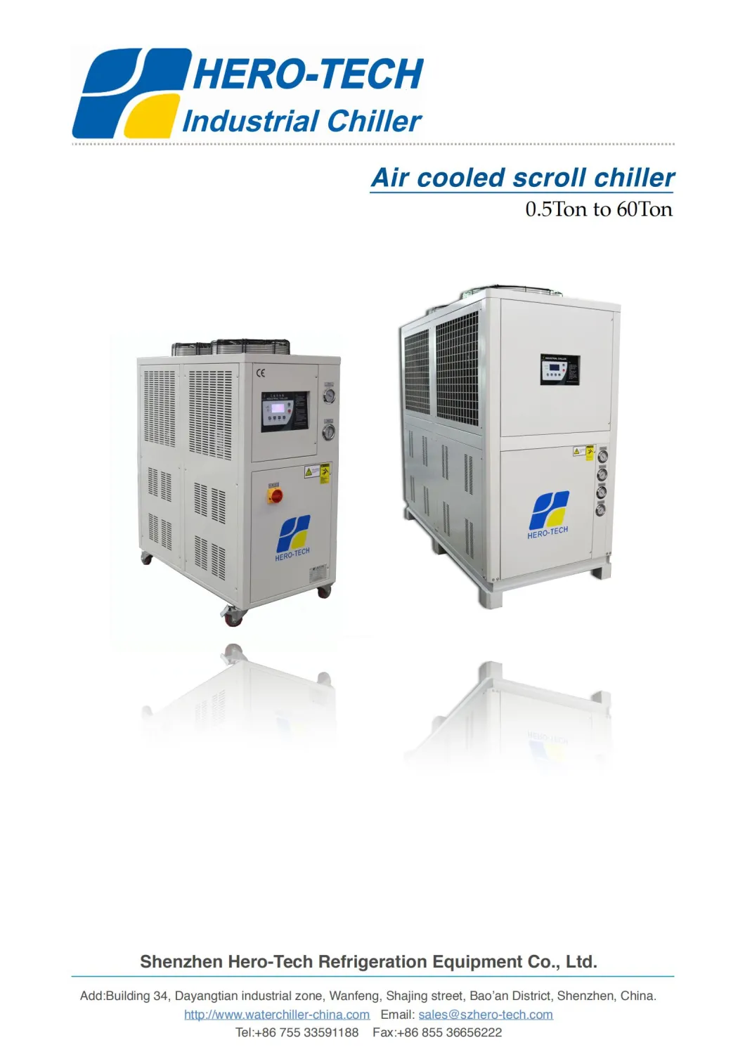 Hero-Tech Industrial Chiller Portable Water Chiller 0.5ton to 50ton Processing Chiller