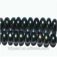 6-7mm Black Button Shaped Cultured Big Hole Freshwater Pearls Strand
