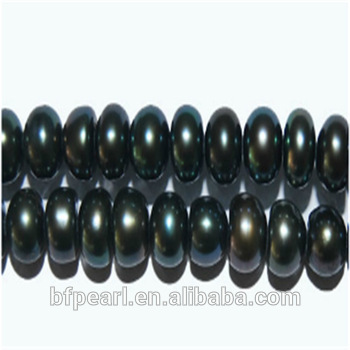 6-7mm Black Button Shaped Cultured Big Hole Freshwater Pearls Strand