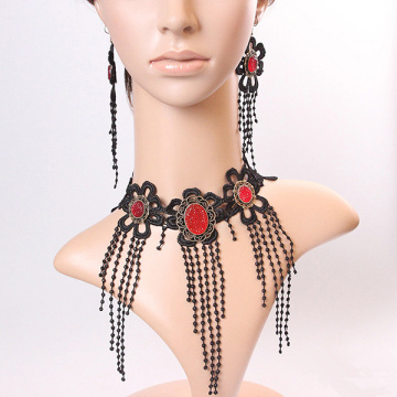 Ethnic Style Lace Necklace With Resin Rhinestone Necklace