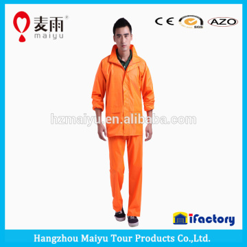 pvc/polyester rainsuit rainjacket with hood for adult