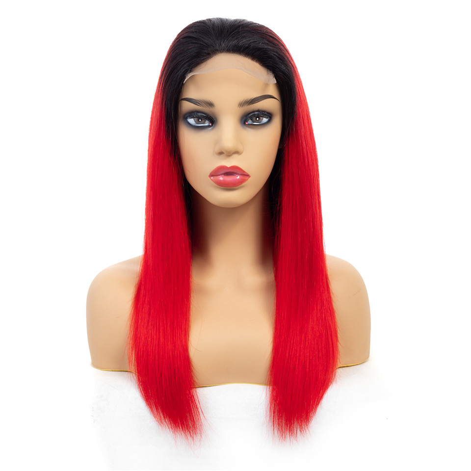 Wholesale Raw Virgin Unprocessed Human Hair Root 1B Red Color Human Hair Lace Front Wig