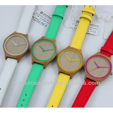 Different color bamboo watches, Fashion watches for lady , slim leather strap watches