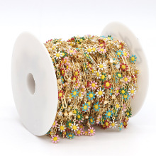 Handmade Enamel Daisy Brass Chain 14K Gold Gold-plated Jewelry Chains Roll Wholesale