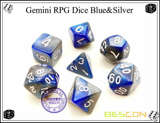 Gemini RPG Dice Blue&Silver Gemini RPG Dice Blue&Silver
