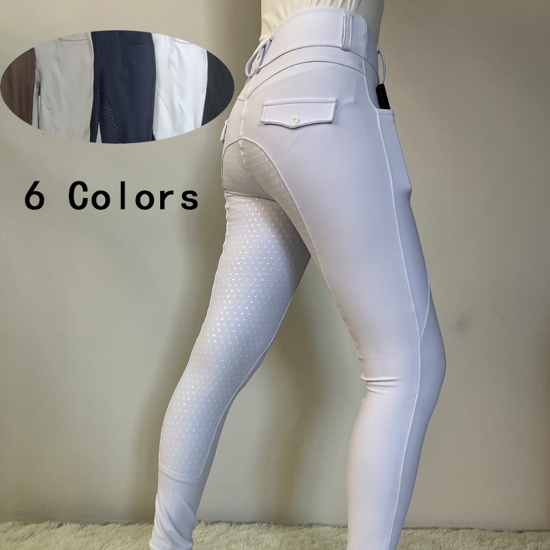 Weiß hochwertiges Reiten -Legging -Silikon