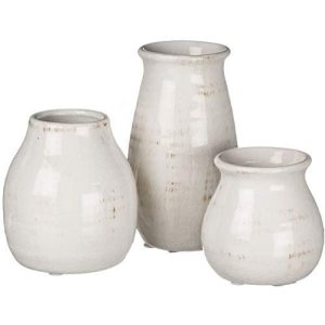 3 pezzi piccoli vasi in ceramica bianca