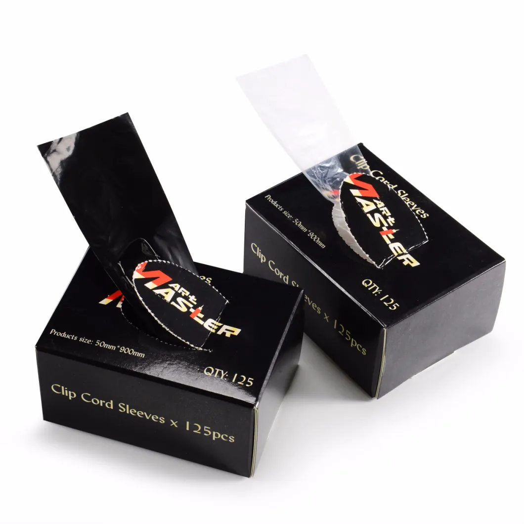 Box of 125 Black and Clear Color Tattoo Clip Cord Sleeves