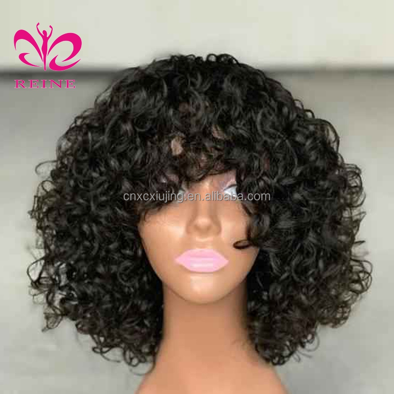2021 Wholesales 12a Grade Funmi SDD Super Double Drawn Pixie Cut Short Wigs With Bang Human Hair Brazilian Rose Curl Fringe Wigs