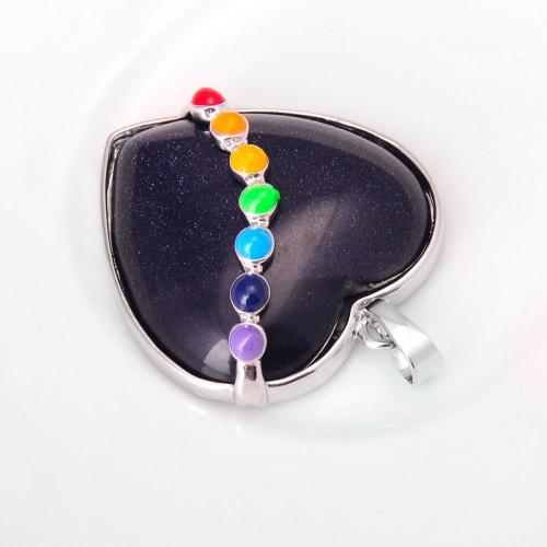 7 & Seven Chakras Gemstone Blue Goldstone Heart Pendant