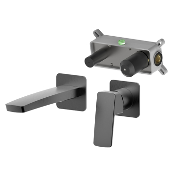 Two Hole Brushed Brass Wallmount Bathroom Faucet