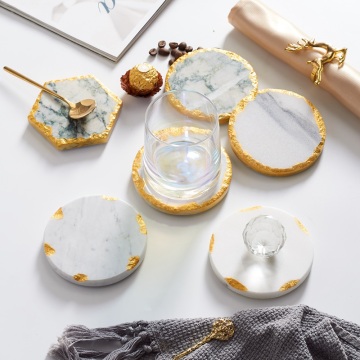 Luxury Handcrafted White Marble Coasters with Gold