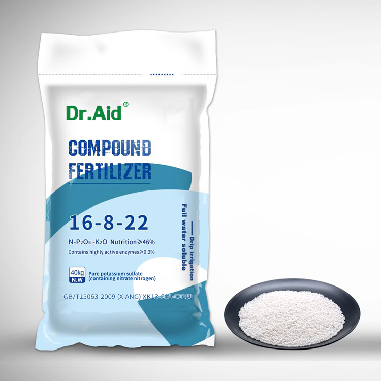 Dr Aid NPK 16 8 22 100% water soluble compound fertilizante npk white grabular fertilizer for fruits garden flower