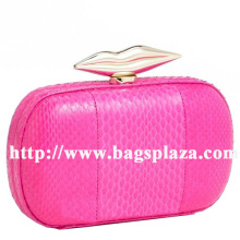 Clamp Frame Closure Evening Bag, Rose-Red Evening Bag