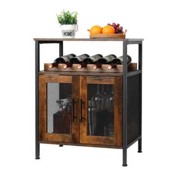 JBG-6 Wine Bar Rack Cabinet - Detachable Wine Rack & Coffee Bar Cabinet in Rustic Brown