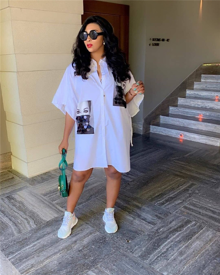 C3889 white color Women sexy fashion dresses women printed logo Shirt dress hotsale women clothing 2020