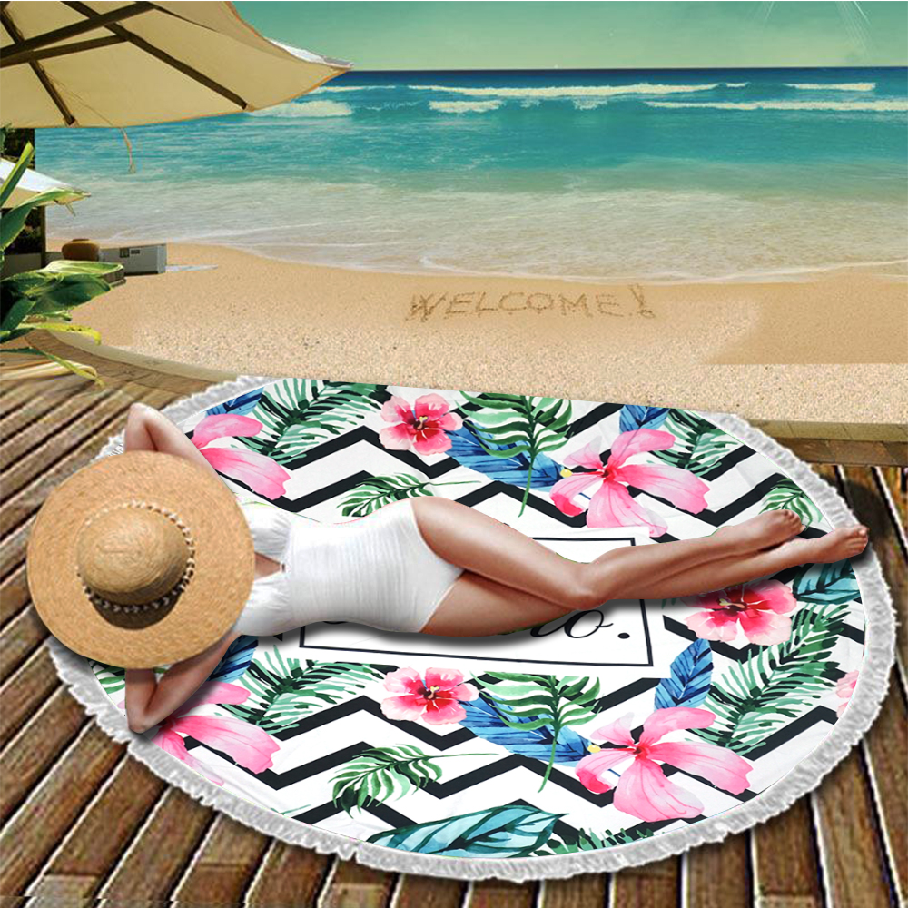 Cheap Wholesale Soft Microfiber Camping Picnic Blanket Unicorn Design Round Beach Towel