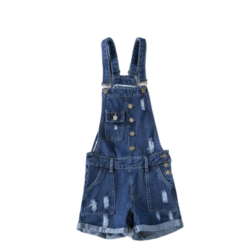 Button Pocket Revers Jeans Shorts Suspender Trouser Ladies Jumpsuit