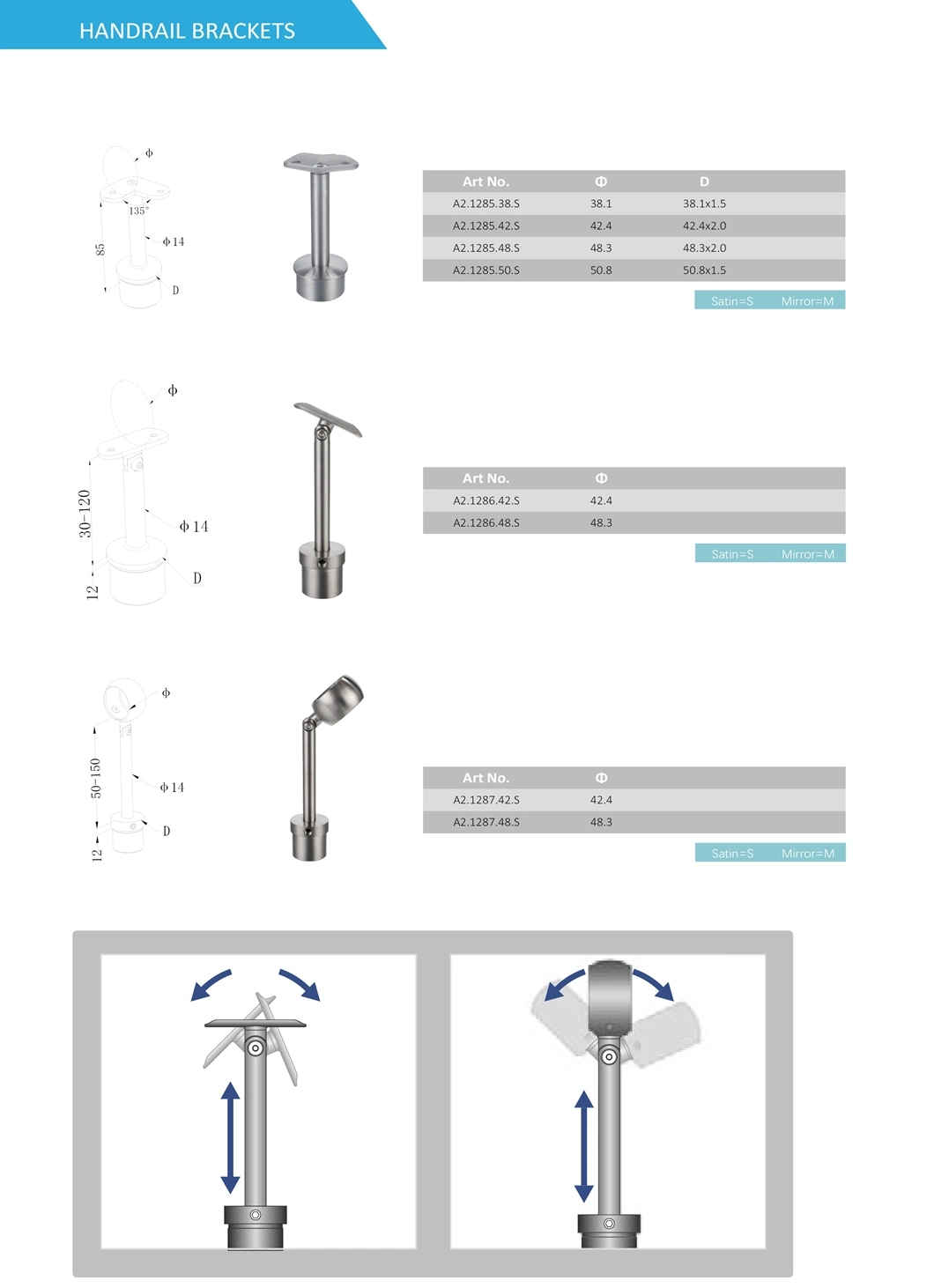 Balcony Banister Zinc Alloy Handrail Glass Railing Stainless Steel Handrail Fittings