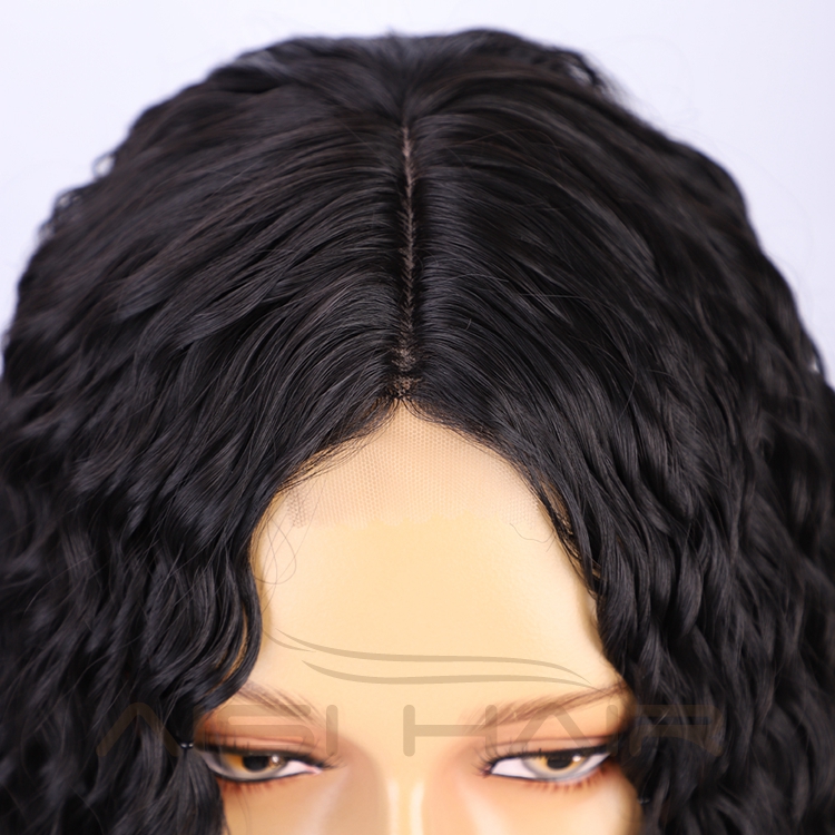 Dark Root Heat Friendly Resistant Vendors Lace Front Wholesale Highlight High Quality Curly Black Synthetic Wigs