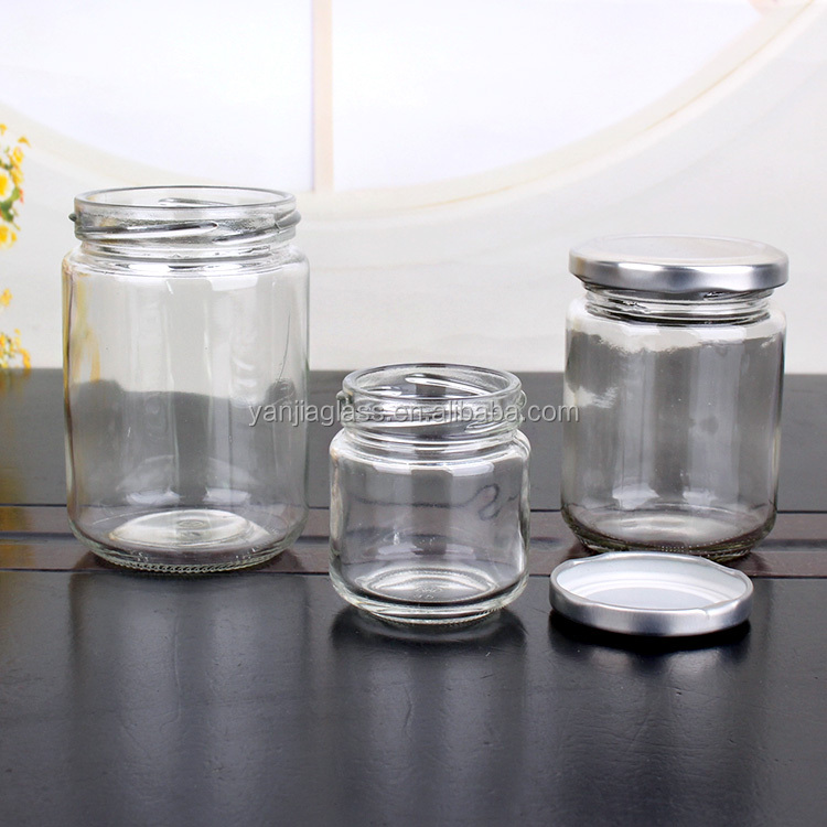 Round clear glass storage 240ml honey jam pickle jars with lid