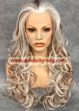 Kim Kardashian Long Wavy Red Highlighted White Synthetic Lace Front Wig