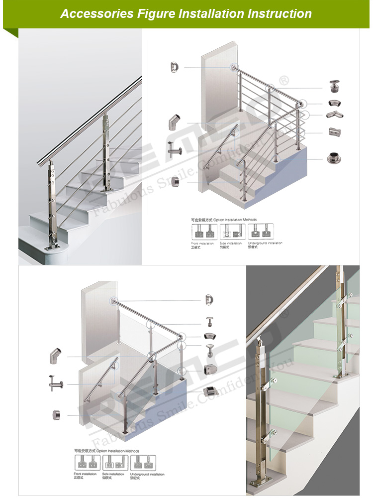 Foshan PEMCO Manufacturer side mounted glass stair balustrade