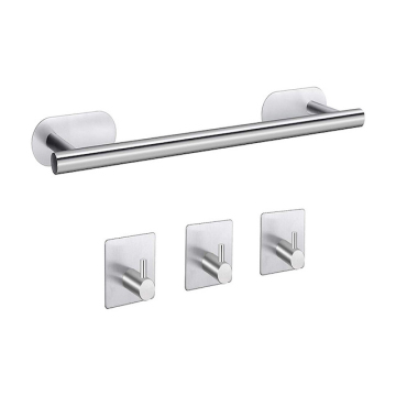 Self-Adhesive Towel Bar and 3-Pack Stainless Steel Wall Mount Towel Hooks: Complete Bathroom Towel Rack Set