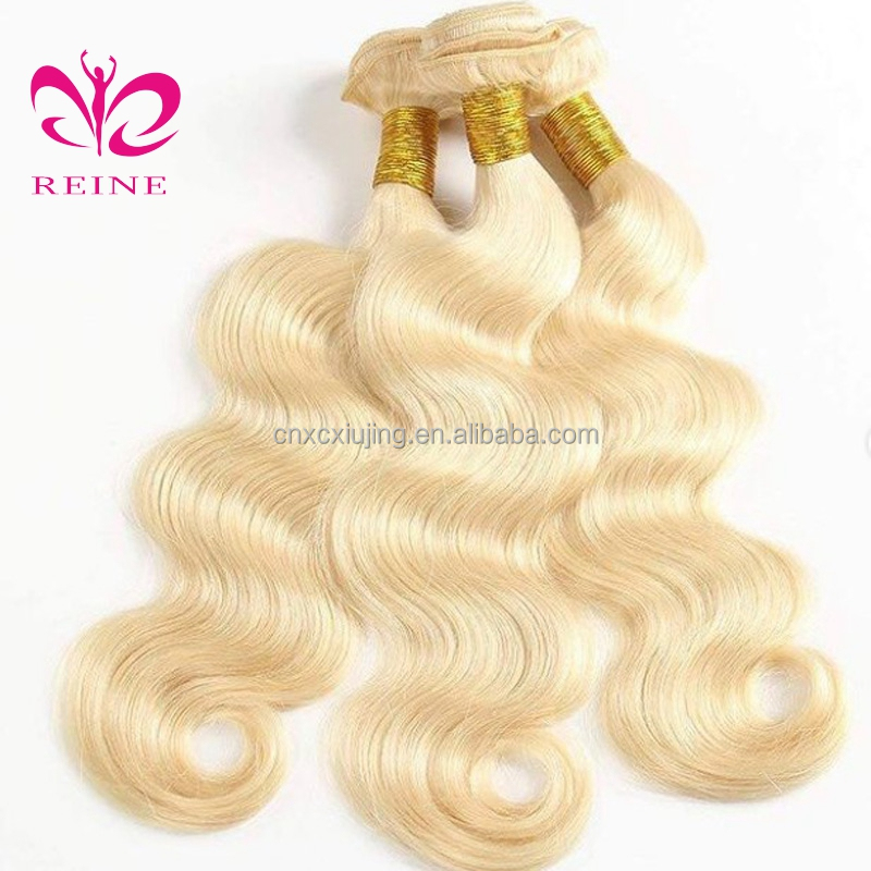 REINE 613 Blonde Human Hair Bundles With Lace Closure,Russian Virgin Blonde Hair Extension