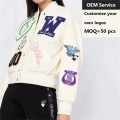 White Letter Embroidered Baseball Jacket Custom