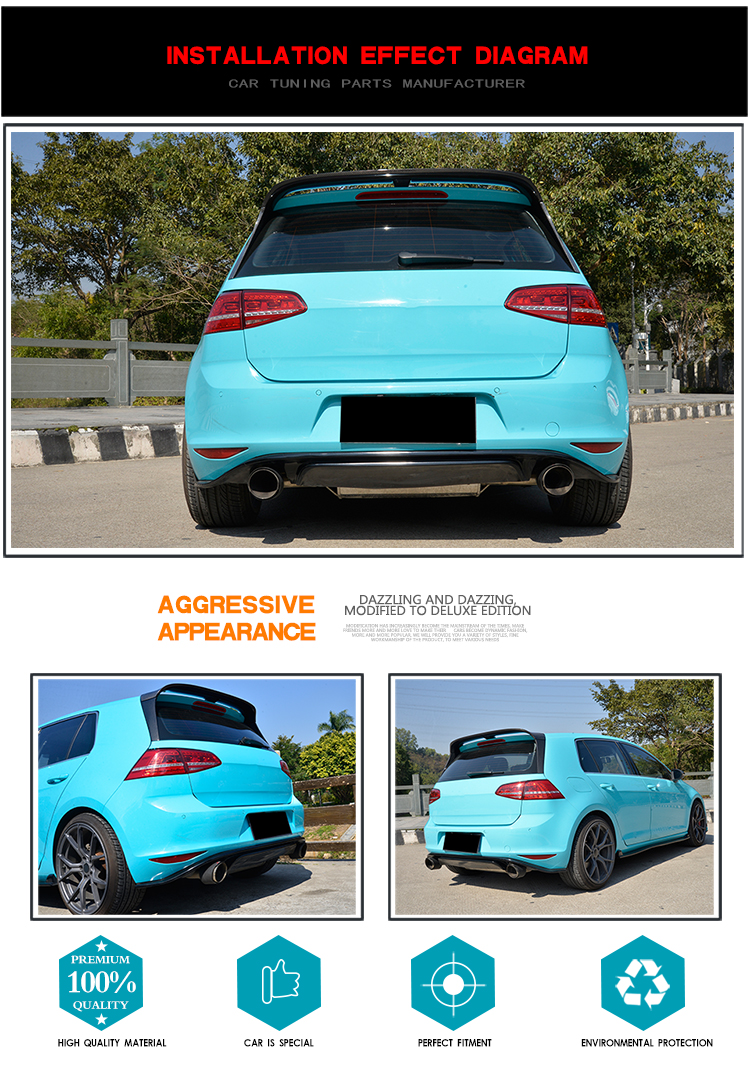Golf7 MK7 Clubsport Style Rear Bumper Diffuser for Volkswagen VW GTI/R Hatchback 14-17