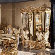 French Rococo Wooden Carvings Gold Wine Cabinet