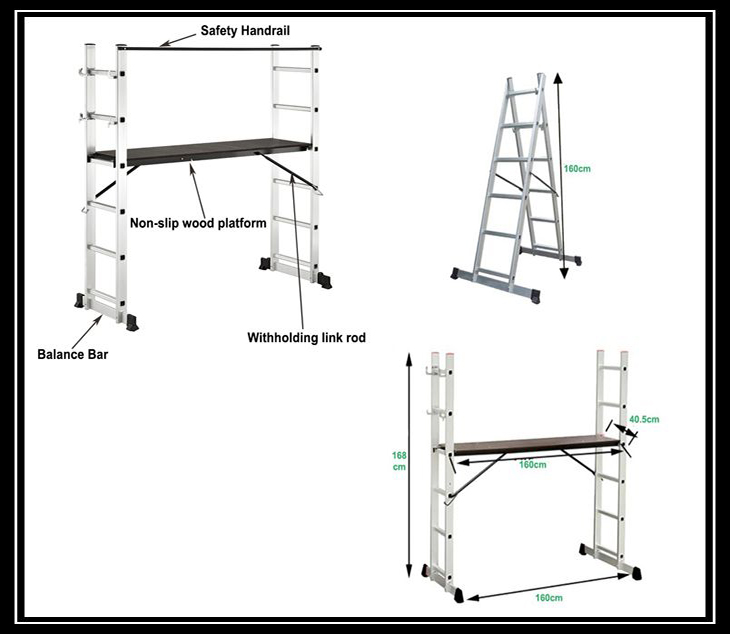 Made in China 15.5FT 150kg heavy duty aluminium folding ladder